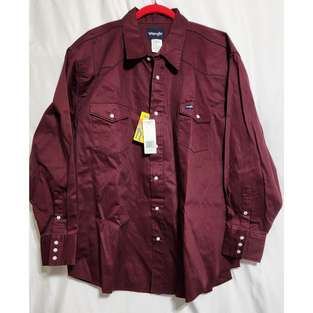 NWT Wrangler‎ Men's Cowboy Cut Firm Finish Western Snap Work Shirt Maroon 3xl